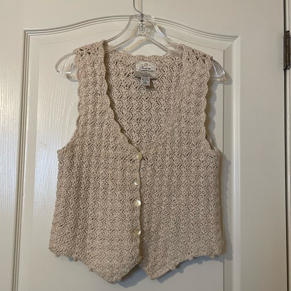 Vintage Express Beige Size XS Crochet Sweater Vest Boho Cottage Classic 90s EUC - Picture 8 of 9
